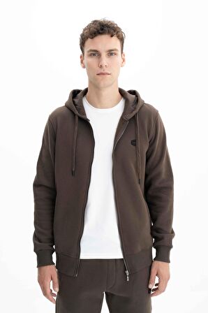 Arma Erkek Regular Fit 3 İplik Şardonlu Tam Fermuar Kapüşonlu Cepli Sweatshirt 