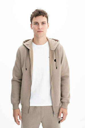 Arma Erkek Regular Fit 3 İplik Şardonlu Tam Fermuar Kapüşonlu Cepli Sweatshirt 