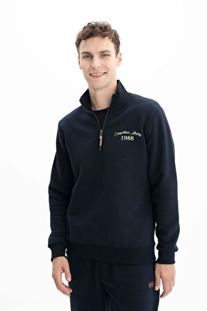 Arma Erkek Büyük Beden Yarım Fermuar Dik Yaka Sweatshirt 