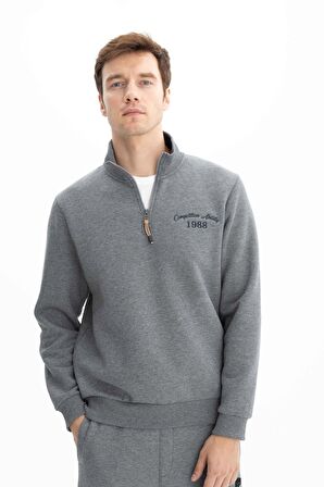 Arma Erkek Büyük Beden Yarım Fermuar Dik Yaka Sweatshirt 