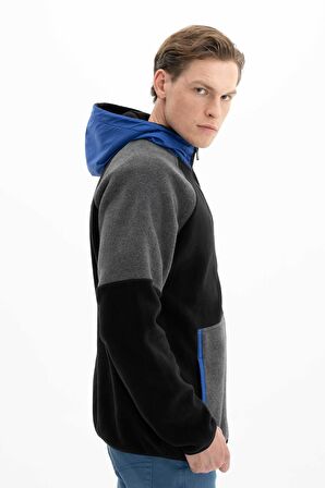 Arma Erkek Basic Regular Fit Kapüşonlu Kanguru Cepli Tüy Bırakmayan Softech Polar Tam Fermuarlı Sweatshirt 