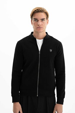 Arma Erkek Kolej Yaka Selanik Basic Slim Fit Tam Fermuar Sweatshirt Mont 