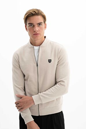 Arma Erkek Kolej Yaka Selanik Basic Slim Fit Tam Fermuar Sweatshirt Mont 