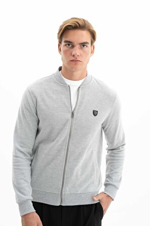 Arma Erkek Kolej Yaka Selanik Basic Slim Fit Tam Fermuar Sweatshirt Mont 