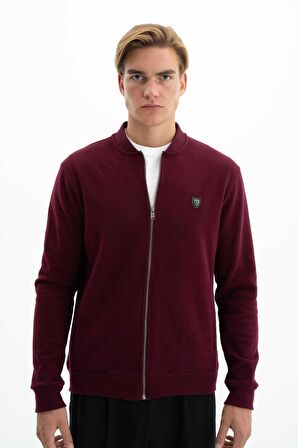 Arma Erkek Kolej Yaka Selanik Basic Slim Fit Tam Fermuar Sweatshirt Mont 