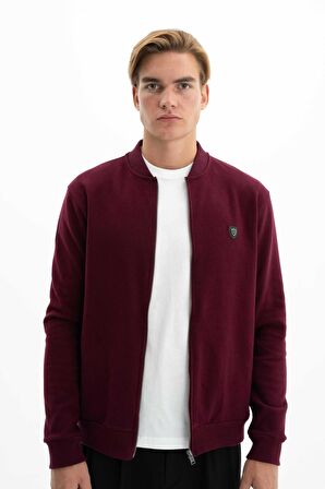 Arma Erkek Kolej Yaka Selanik Basic Slim Fit Tam Fermuar Sweatshirt Mont 