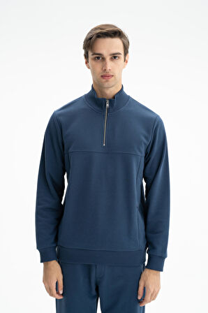 Arma Erkek Regular Fit Şardonsuz 3 iplik Basic Fermuar Cepli Dik Yakalı Yarım Fermuar Sweatshirt K26404626301 