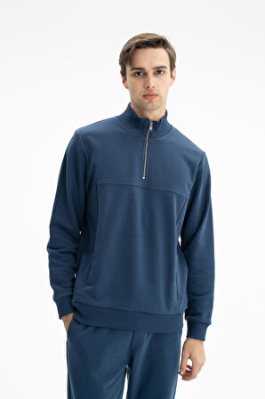 Arma Erkek Regular Fit Şardonsuz 3 iplik Basic Fermuar Cepli Dik Yakalı Yarım Fermuar Sweatshirt K26404626301 