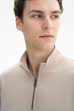 Arma Erkek Regular Fit Şardonsuz 3 iplik Fermuar Cepli Dik Yakalı Yarım Fermuar Sweatshirt 
