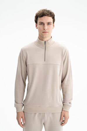 Arma Erkek Regular Fit Şardonsuz 3 iplik Fermuar Cepli Dik Yakalı Yarım Fermuar Sweatshirt 