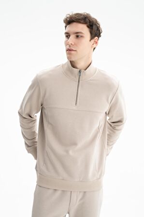 Arma Erkek Regular Fit Şardonsuz 3 iplik Fermuar Cepli Dik Yakalı Yarım Fermuar Sweatshirt 