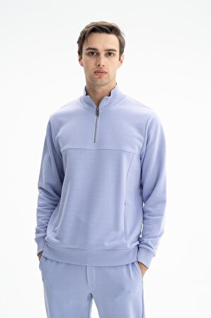Arma Erkek Regular Fit Şardonsuz 3 iplik Fermuar Cepli Dik Yakalı Yarım Fermuar Sweatshirt 
