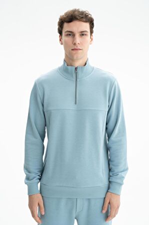 Arma Erkek Regular Fit Şardonsuz 3 iplik Fermuar Cepli Dik Yakalı Yarım Fermuar Sweatshirt 