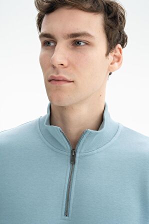 Arma Erkek Regular Fit Şardonsuz 3 iplik Fermuar Cepli Dik Yakalı Yarım Fermuar Sweatshirt 
