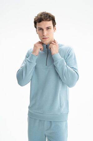 Arma Erkek Regular Fit Şardonsuz 3 iplik Fermuar Cepli Dik Yakalı Yarım Fermuar Sweatshirt 