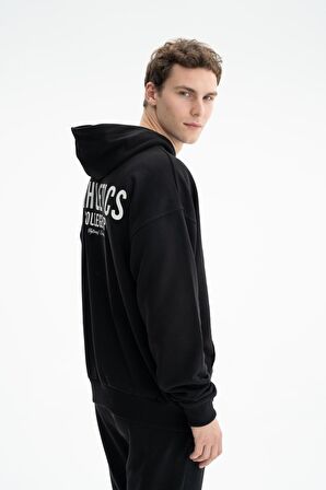 Arma Erkek Oversize Kanguru Cepli Şardonsuz 3 İplik Kapşonlu Sweatshirt 