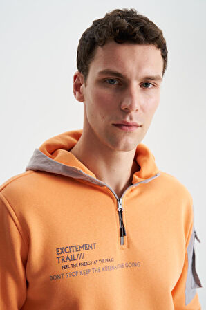 Arma Erkek Regular Fit 3 İplik Şardonlu Sol Kol Kapak Kanguru Cepli Kapüşonlu Sweatshirt 