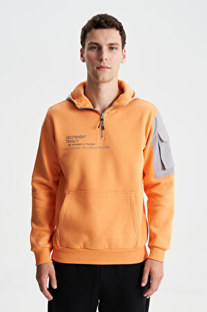 Arma Erkek Regular Fit 3 İplik Şardonlu Sol Kol Kapak Kanguru Cepli Kapüşonlu Sweatshirt 