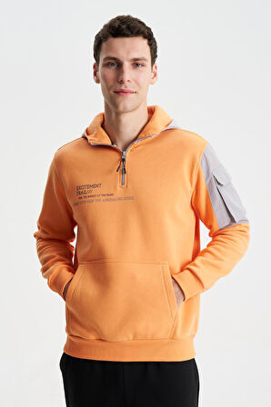 Arma Erkek Regular Fit 3 İplik Şardonlu Sol Kol Kapak Kanguru Cepli Kapüşonlu Sweatshirt 