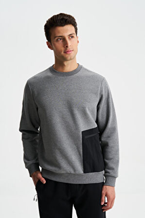 Arma Erkek Regular Fit 3 İplik Şardonlu Yandan Tek Fermuar Cepli Bisiklet Yaka Sweatshirt 