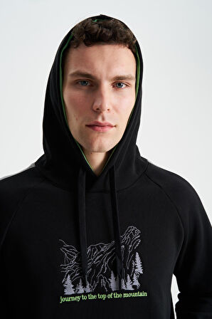 Arma Erkek Regular Fit Baskılı Reglan Kollu Kanguru Cepli Kapüşonlu Sweatshirt 