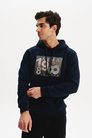 Arma Erkek Kapüşonlu Kanguru Cepli 3 İplik Baskılı Şardonlu Regular Fit Sweatshirt K30254628702 