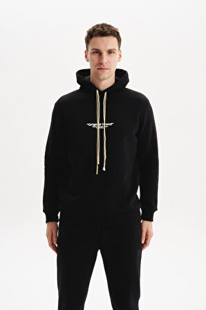 Arma Erkek Kapüşonlu Sweatshirt – Örme 3 İplik Şardonlu, Yazı Baskılı,Cepsiz,Sade ve Şık, Regular Fit K30254628802 