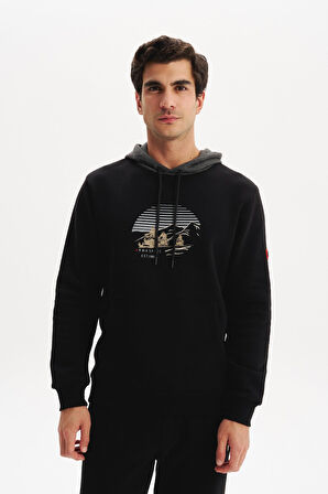 Arma Erkek Kapüşonlu Sweatshirt – Örme 3 İplik Şardonlu, Yazı Baskılı,Cepsiz, Sade ve Şık, Regular Fit K30254628901 