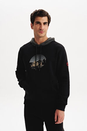 Arma Erkek Kapüşonlu Sweatshirt – Örme 3 İplik Şardonlu, Yazı Baskılı,Cepsiz, Sade ve Şık, Regular Fit K30254628901 