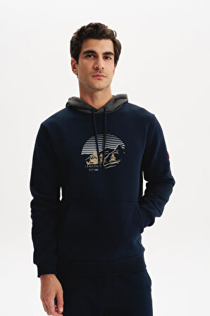 Arma Erkek Kapüşonlu Sweatshirt – Örme 3 İplik Şardonlu, Yazı Baskılı,Cepsiz, Sade ve Şık, Regular Fit K30254628901 