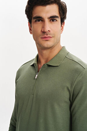 Arma Erkek Basic Slim Fit Fermuarlı Polo Yaka Sweatshirt – İnce Modal Pamuk Elastan Karışımlı Örme İnterlok Kumaş K30554989002 