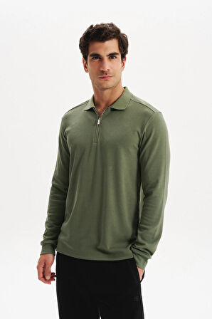 Arma Erkek Basic Slim Fit Fermuarlı Polo Yaka Sweatshirt – İnce Modal Pamuk Elastan Karışımlı Örme İnterlok Kumaş K30554989002 