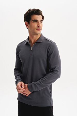 Arma Erkek Basic Slim Fit Fermuarlı Polo Yaka Sweatshirt – İnce Modal Pamuk Elastan Karışımlı Örme İnterlok Kumaş K30554989002 