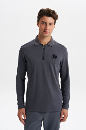 Arma Erkek Slim Fit Fermuarlı Polo Yaka Sweatshirt – İnce Modal Pamuk Elastan Karışımlı Örme İnterlok Kumaş K30554989102 