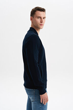 Arma Erkek Slim Fit Selanik Kumaş Tam Fermuar Fleto Cepli Kapüşonsuz Kolej Yaka Sweatshirt K30324698302 