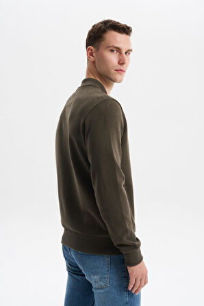 Arma Erkek Slim Fit Selanik Kumaş Tam Fermuar Fleto Cepli Kapüşonsuz Kolej Yaka Sweatshirt K30324698302 