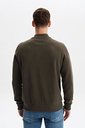 Arma Erkek Slim Fit Selanik Kumaş Tam Fermuar Fleto Cepli Kapüşonsuz Kolej Yaka Sweatshirt K30324698302 