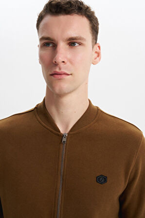 Arma Erkek Slim Fit Selanik Kumaş Tam Fermuar Fleto Cepli Kapüşonsuz Kolej Yaka Sweatshirt K30324698302 