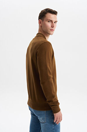 Arma Erkek Slim Fit Selanik Kumaş Tam Fermuar Fleto Cepli Kapüşonsuz Kolej Yaka Sweatshirt K30324698302 