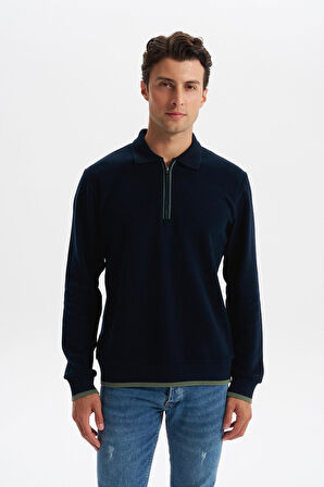 Arma Erkek Selanik Kumaş Polo Yaka Yarım Fermuarlı Regular Fit Sweatshirt Kazak K30554697902 