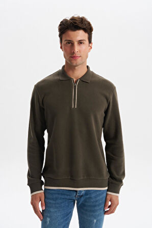 Arma Erkek Selanik Kumaş Polo Yaka Yarım Fermuarlı Regular Fit Sweatshirt Kazak K30554697902 