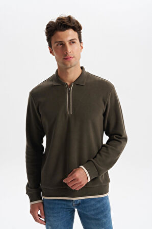 Arma Erkek Selanik Kumaş Polo Yaka Yarım Fermuarlı Regular Fit Sweatshirt Kazak K30554697902 