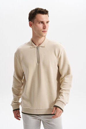 Arma Erkek Selanik Kumaş Polo Yaka Yarım Fermuarlı Regular Fit Sweatshirt Kazak K30554697902 