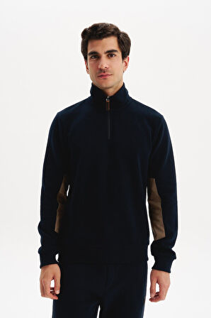 Arma Erkek Pamuk Polyester Karışımlı Selanik Kumaş Yarım Fermuar Dik Yaka Sweatshirt Kazak K30404698002 