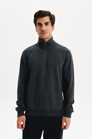 Arma Erkek Pamuk Polyester Karışımlı Selanik Kumaş Yarım Fermuar Dik Yaka Sweatshirt Kazak K30404698002 