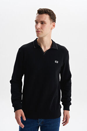 Arma Erkek Regular Fit Polo Yaka Sweatshirt – Karbon Fırçalı Selanik, %65 Pamuk %35 Polyester, Düğmesiz Basic K30554698602 