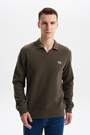 Arma Erkek Regular Fit Polo Yaka Sweatshirt – Karbon Fırçalı Selanik, %65 Pamuk %35 Polyester, Düğmesiz Basic K30554698602 