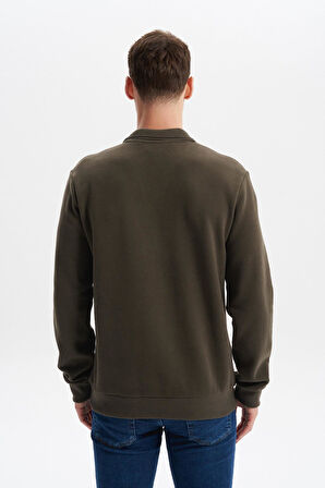 Arma Erkek Regular Fit Polo Yaka Sweatshirt – Karbon Fırçalı Selanik, %65 Pamuk %35 Polyester, Düğmesiz Basic K30554698602 