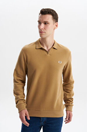 Arma Erkek Regular Fit Polo Yaka Sweatshirt – Karbon Fırçalı Selanik, %65 Pamuk %35 Polyester, Düğmesiz Basic K30554698602 