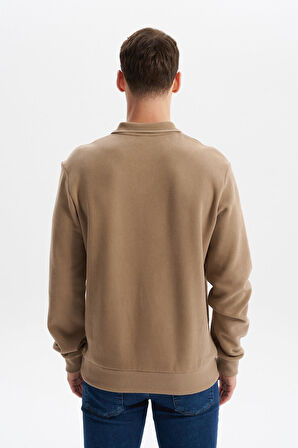 Arma Erkek Regular Fit Polo Yaka Sweatshirt – Karbon Fırçalı Selanik, %65 Pamuk %35 Polyester, Düğmesiz Basic K30554698602 